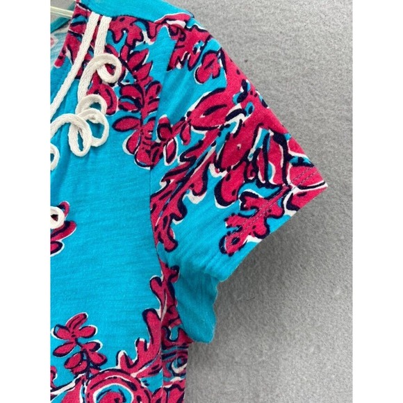 Lilly Pulitzer Dress Women’s XSmall‎ Blue Red Lace Trim 100% Cotton Short Summer - Picture 3 of 11